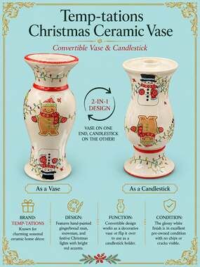 Temp-tations Christmas Ceramic 2-in-1 Convertible Vase and Candlestick Holder